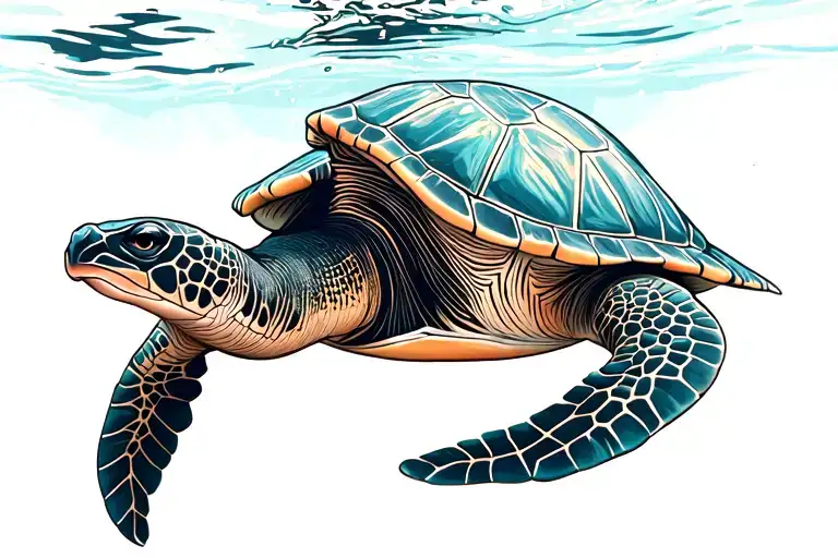 Adult Sea Turtle Leading Baby Sea Turtles