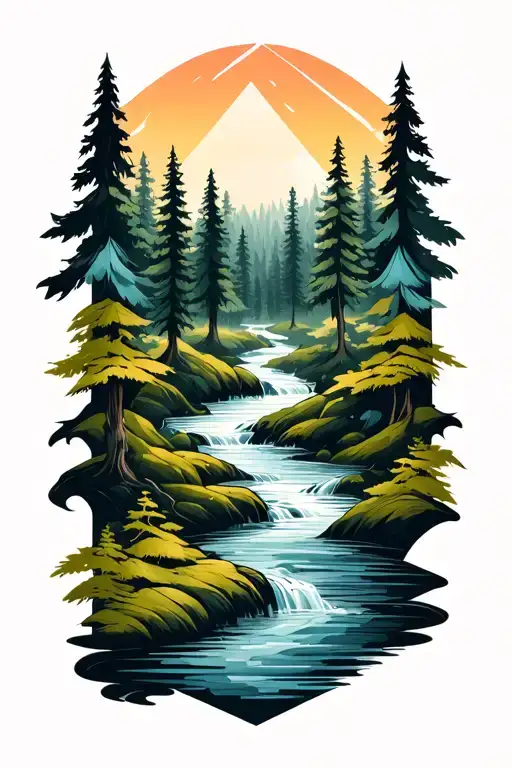 Forest Sleeve Tattoo Featuring River Flowing