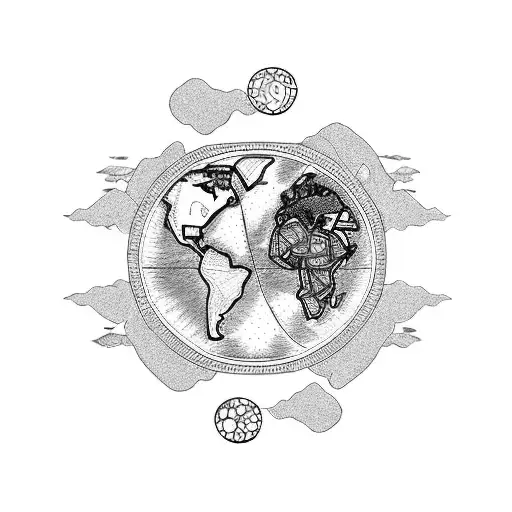 World Map Ying Yang Tree Of Life Ship