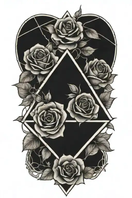 Roses Within A Triangle Outline Intertwined With Thorns