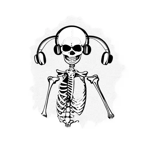 Skeleton With Headphones On Listening To Record Player