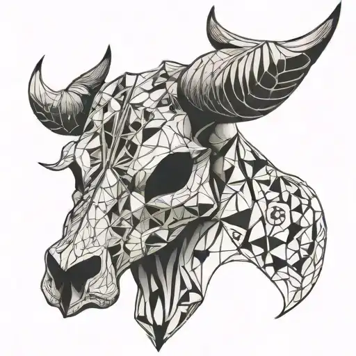 Bull Skull Half Geometric Half Stencil Split Down The Middle