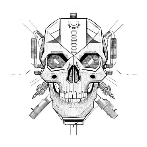 Cyborg Skull With Engine Parts