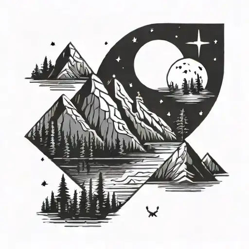 Moon And Stars And Mountains And Forest And River