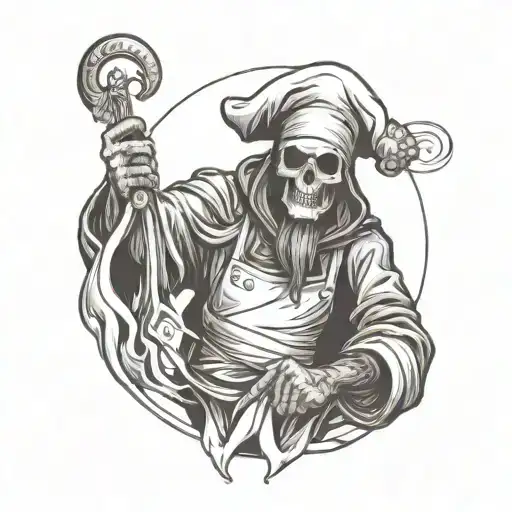 Grim Reaper Chef In Smoke Sleeve Tattoo Design