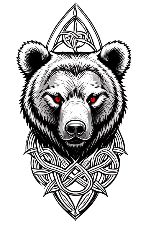 Bear With Red Eyes Tattoo Design Featuring Celtic Trinity Knot