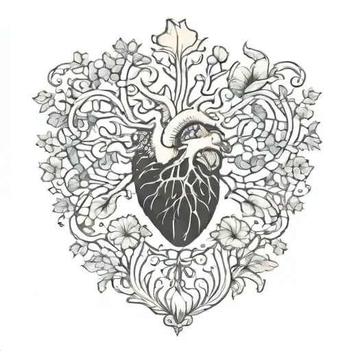 Organ Heart Aorta Arteries Shaped With Sea Shells Corals Grapes Tree Roots Vines