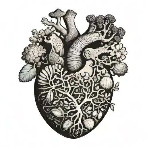 Organ Heart Aorta Arteries Shaped With Sea Shells Corals Grapes Tree Roots Vines