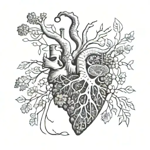 Organ Heart Aorta Arteries Shaped With Sea Shells Corals Tree Vines Roots Grapes
