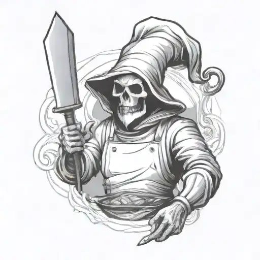 Grim Reaper Chef In Smoke Sleeve Tattoo Design
