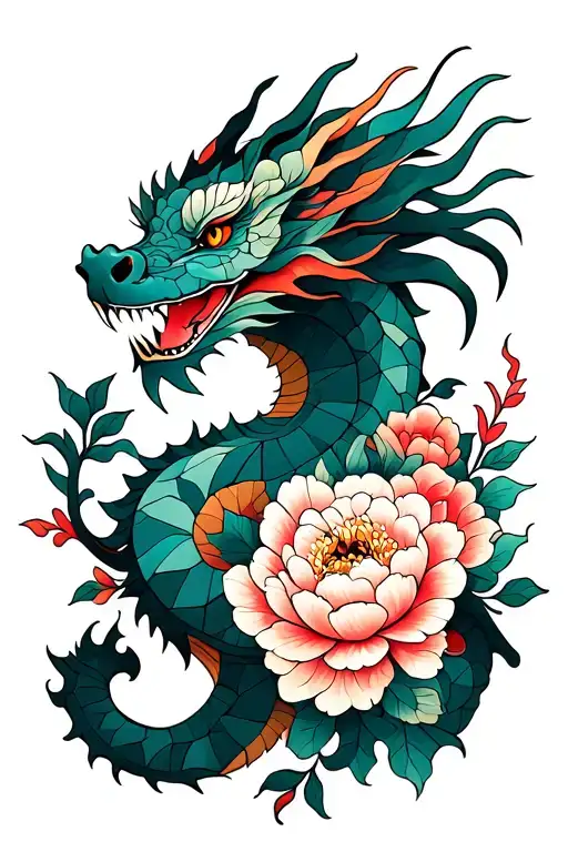 Rosemaling Dragon With Peonies