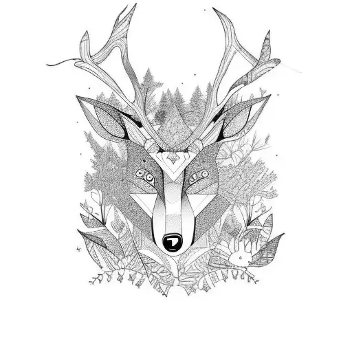 Forest Avec Un Cerf Et Un Renard