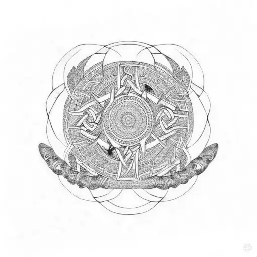 Ukrainian Pattern And Celtic Pattern With Fire Water Earth Air