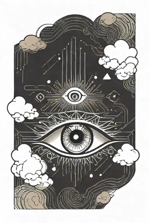Eye In A Cloud Background With Streaks Of Light