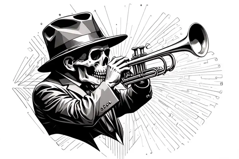 Skull Wearing Fedora Playng Trumpet Player