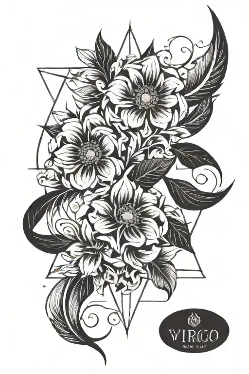 Virgo Symbol And Floral Design
