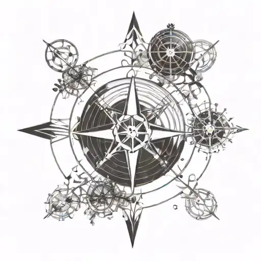 Tree And Compass Surrounded By Various