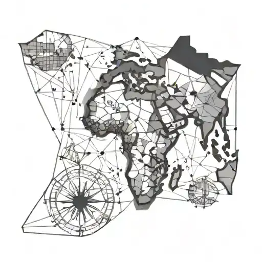 A Minimalist Tattoo That Combines The Outline Of The Map Of Africa With A Centered Compass