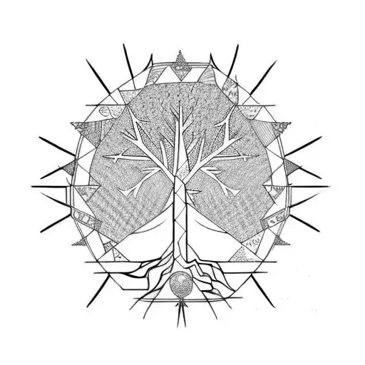 A Geometric Tree Design Incorporating Mathematical Symbols And Patterns