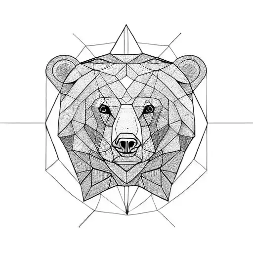 Bear Black And White Half Geometric