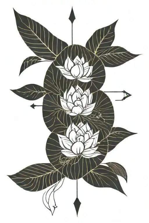 Upside Down Half Moon Lotus Flower With Arrow Going