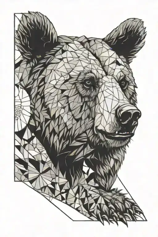 Grizzly Bear With Line Work Design