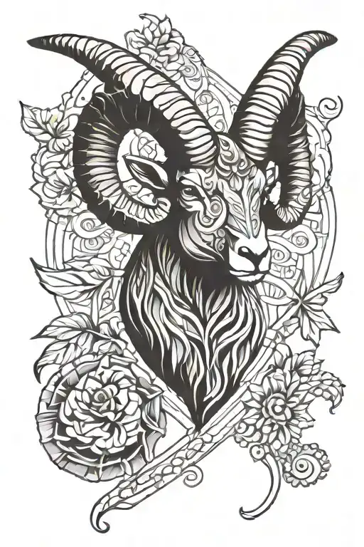 Clover And Leaf And Aries Horn Ram Standing