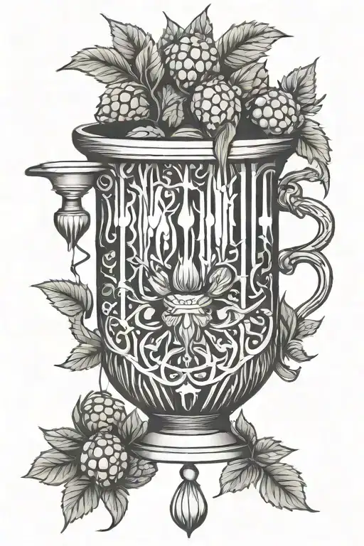 Hops And Malt And Cauldron Filled With Water