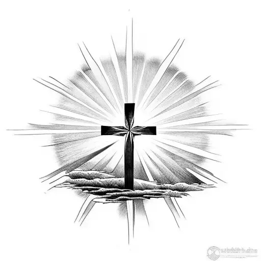 Three Crosses With The Sun In The Background And Rays Coming Forward