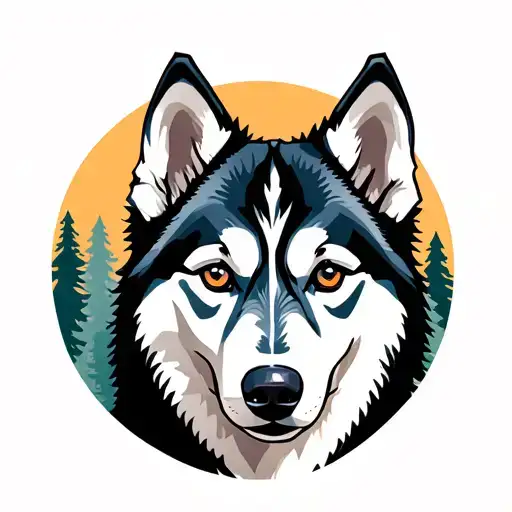 Husky Dog With Different Colour Eyes And Forest