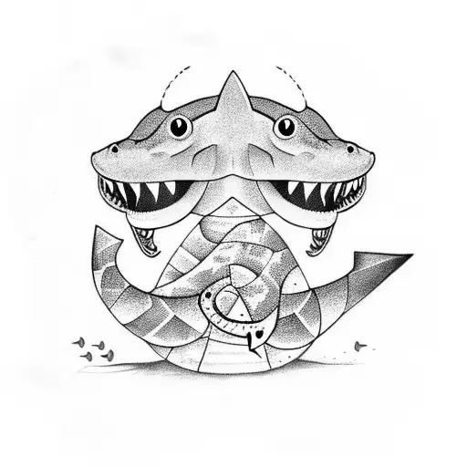 Cute Snake And Cute Shark Together