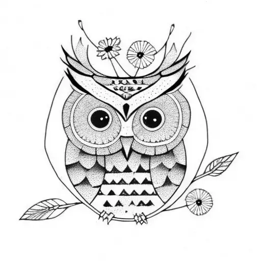 Owl With Wild Flowers