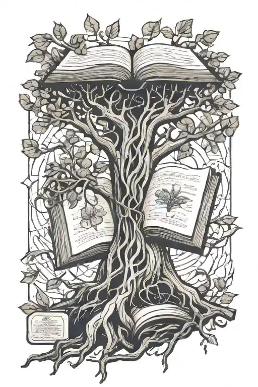 Tree Trunk With Roots And Magic Book On Top
