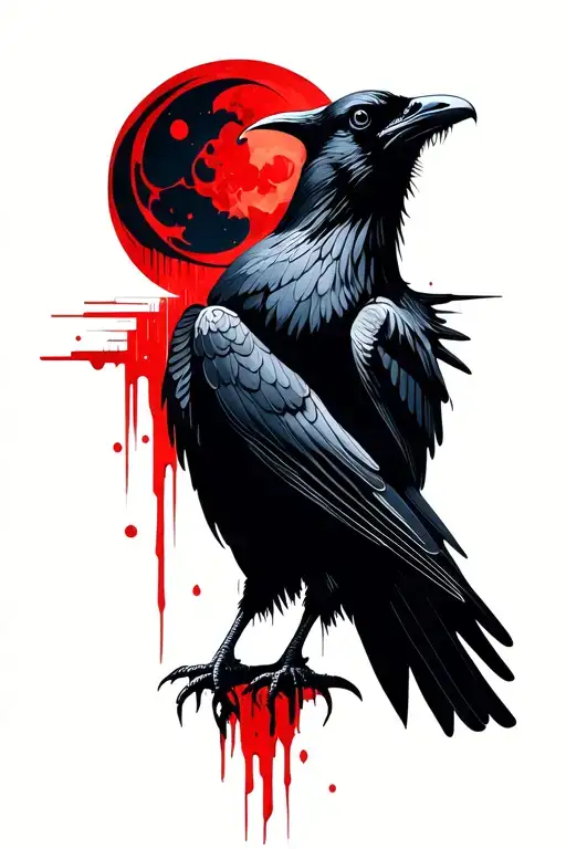Raven And Blood Red Moon
