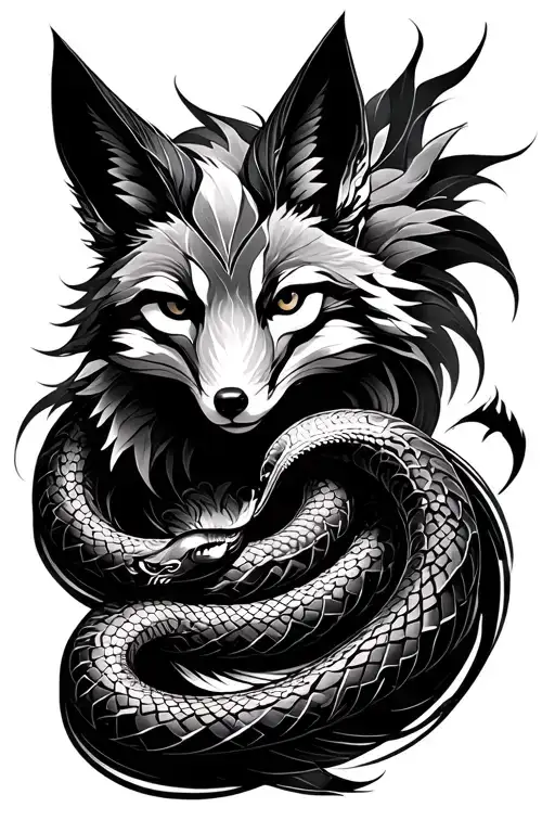 Nine Tailed Fox Entwined With A Cobra