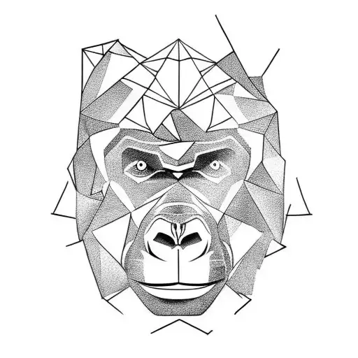 Gorilla Head On Right Pec With Geometric Background Leading Onto The Shoulder