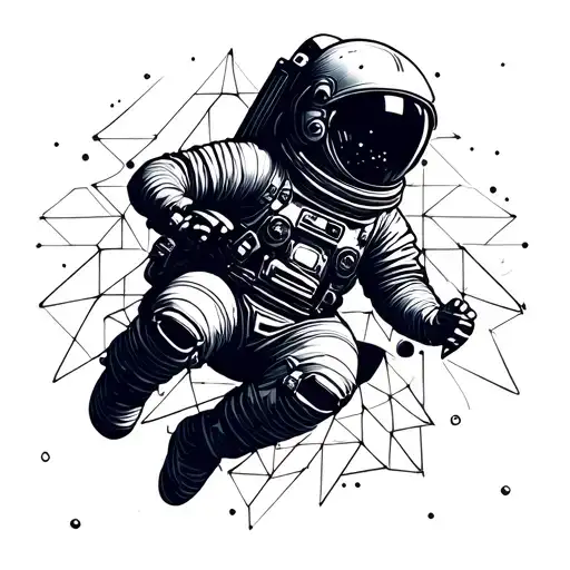 Astronaut Floating In Space Elements With Geometrical Patterns