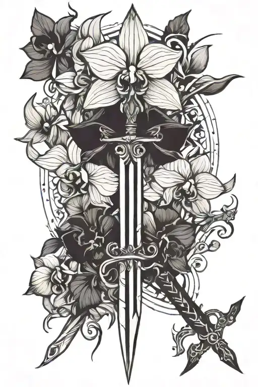 Sword Wraped In Orchids