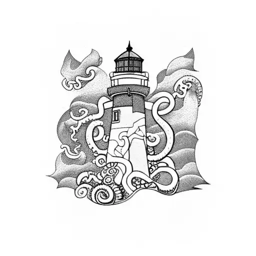 Stormy Sea With Lighthouse And Octopus Tentacles