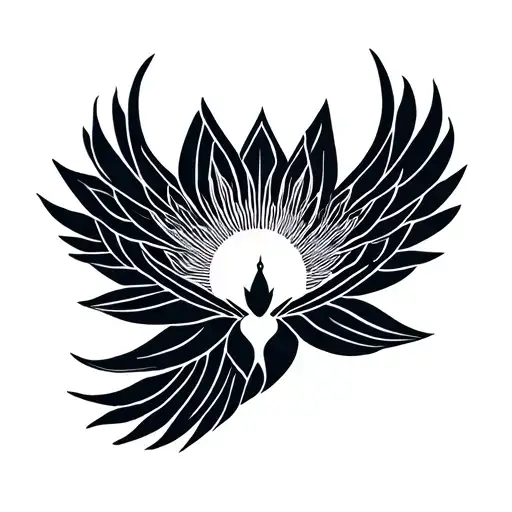 Phoenix Coming Out Of A Lotus Flower That Flies Away To Reach The Sun