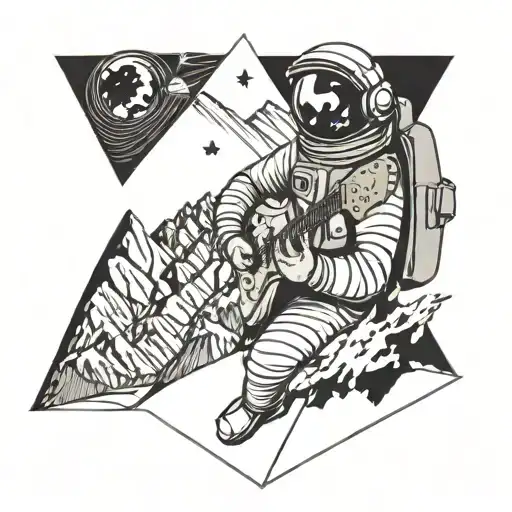 An Astronaut Playingf Guitar On A Mountain Summit