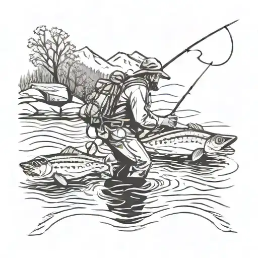 Thre Fly Fisherman Fishing In River Mountain