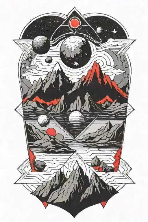 Mountains Leading Into Space With Planets With Red Cracks