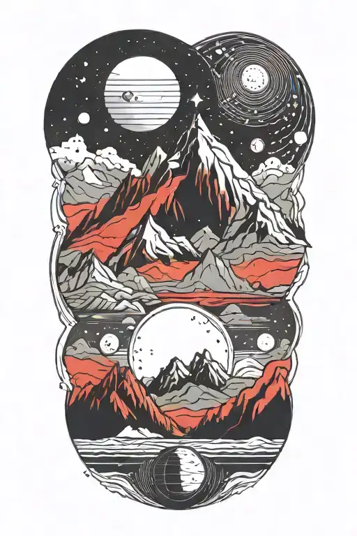 Mountains Leading Into Space With Planets With Red Cracks