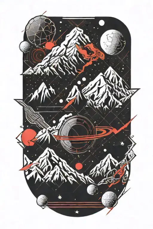 Mountains Leading Into Space With Planets With Red Cracks