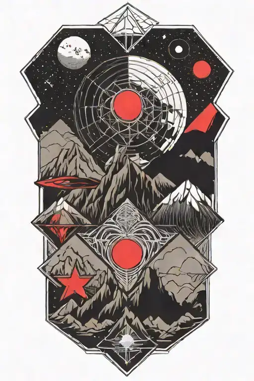 Mountains Leading Into Space With Planets With Red Cracks