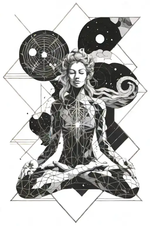 Celestial Scene Of A Cosmic Female Meditating In A Tranquil Space Setting