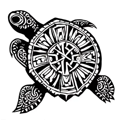 Maori Turtle Aztec With Detailed Blackwork