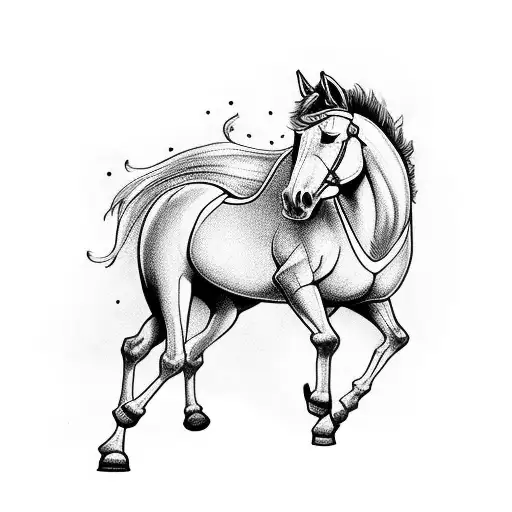 Battle Friesen Horse Rearing Up On Two Legs Where The Bottom Half Of The Horse Is Geometric Design