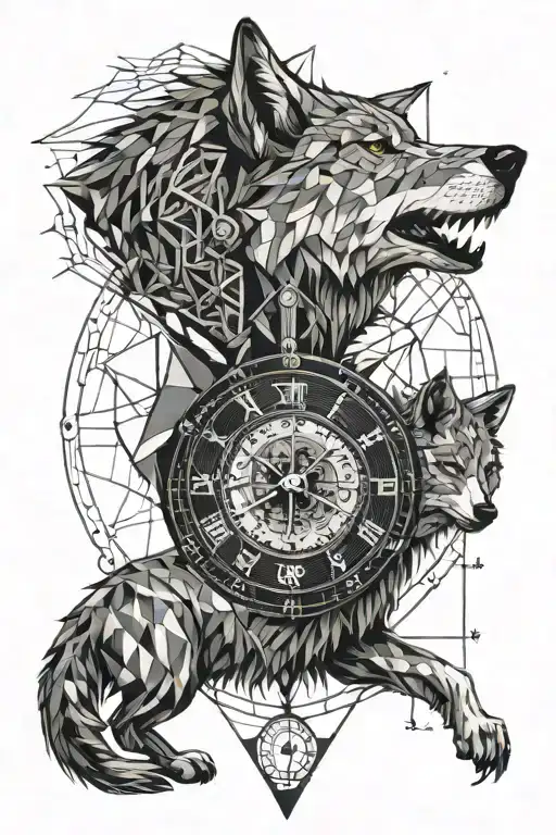 Grey Wolf And Clock